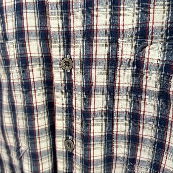 LL Bean Mens Cotton Plaid Button Up Shirt L Blue Red White Long Sleeve Fisherman - Picture 7 of 9